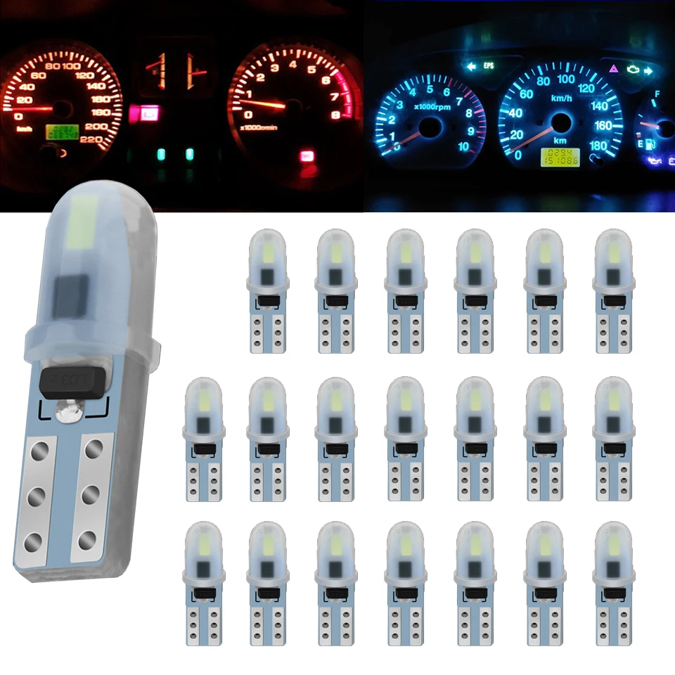 

20X T5 Led Bulb W3W W1.2W Car Interior Light Indicator Dashboard Gauge Instrument Wedge Lamp Auto Signal Light 12V White Red