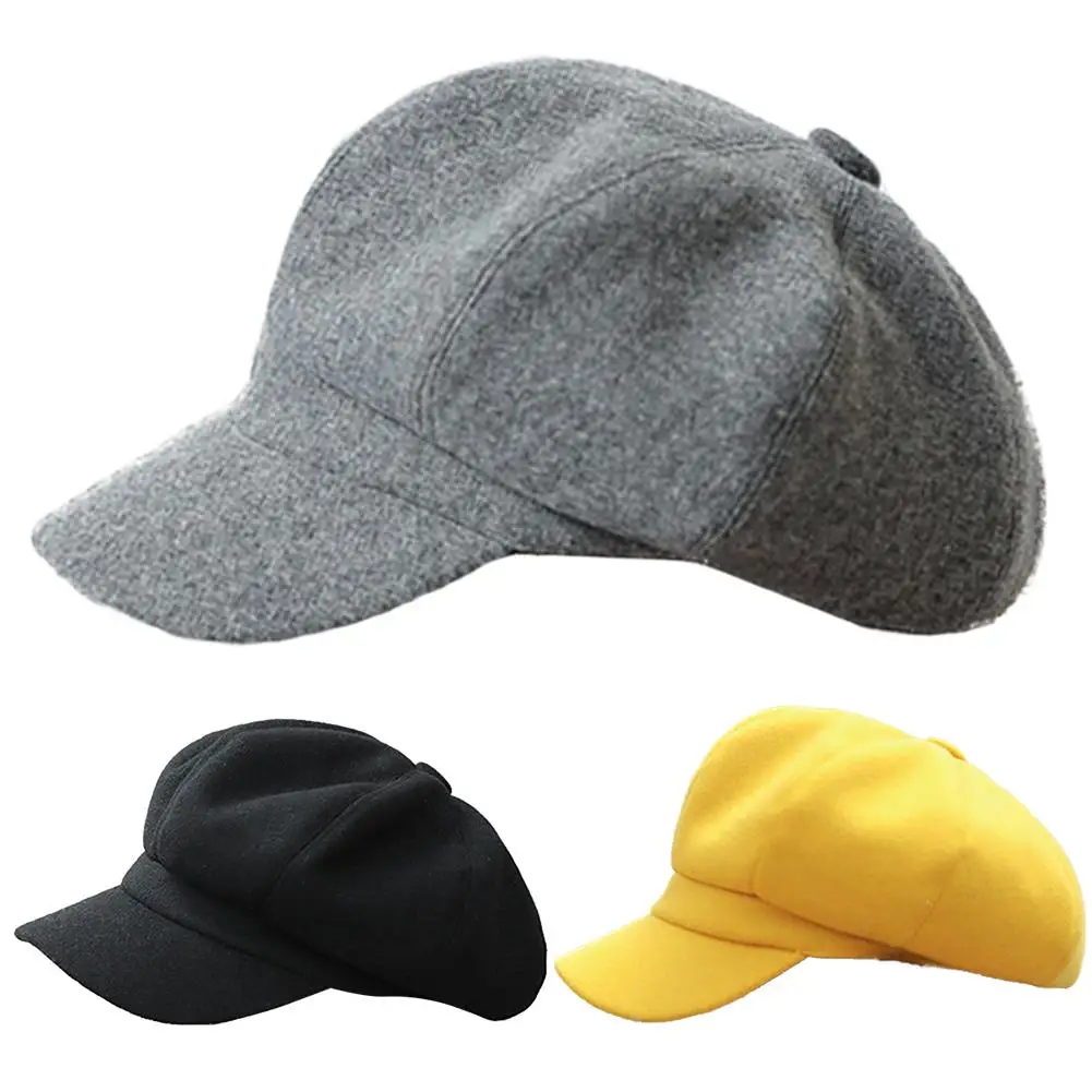 Женская шерстяная восьмиугольная Шляпа новая осенне-зимняя однотонная кепка