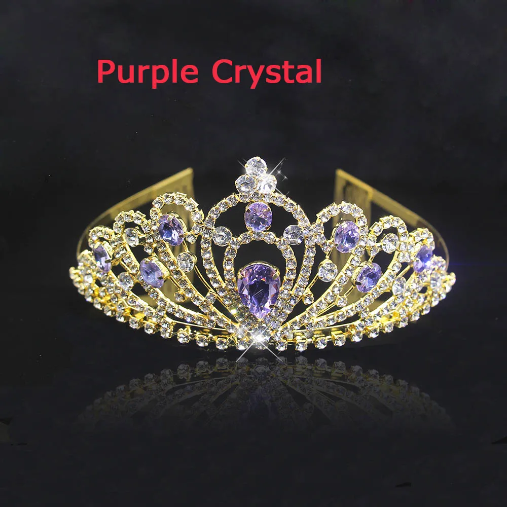 gold Purple AINAMEISI, 5 цветов, Кристальные диадемы, аксессуары для волос, золотые, серебряные короны, головной убор для девочек, модная свадебная корона, украшения для волос - Окраска металла: gold Purple