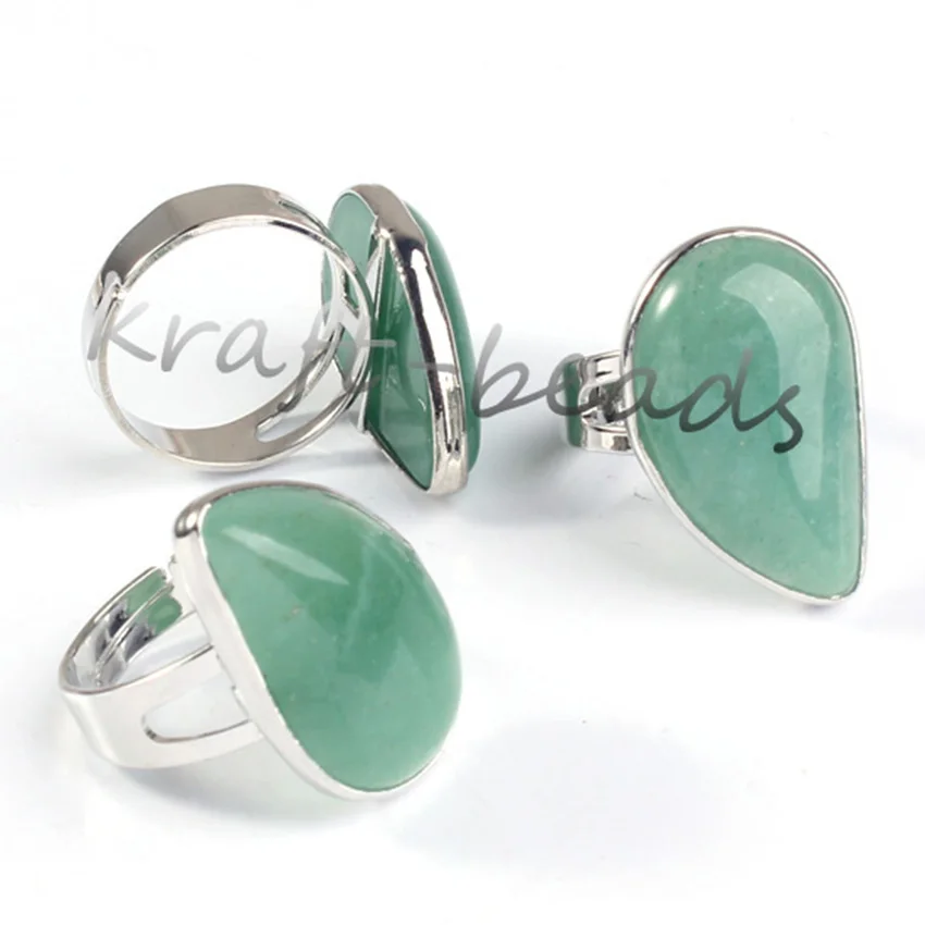 KFT натуральный камень зелёный авантюрин палец кольцо с серебряным покрытием