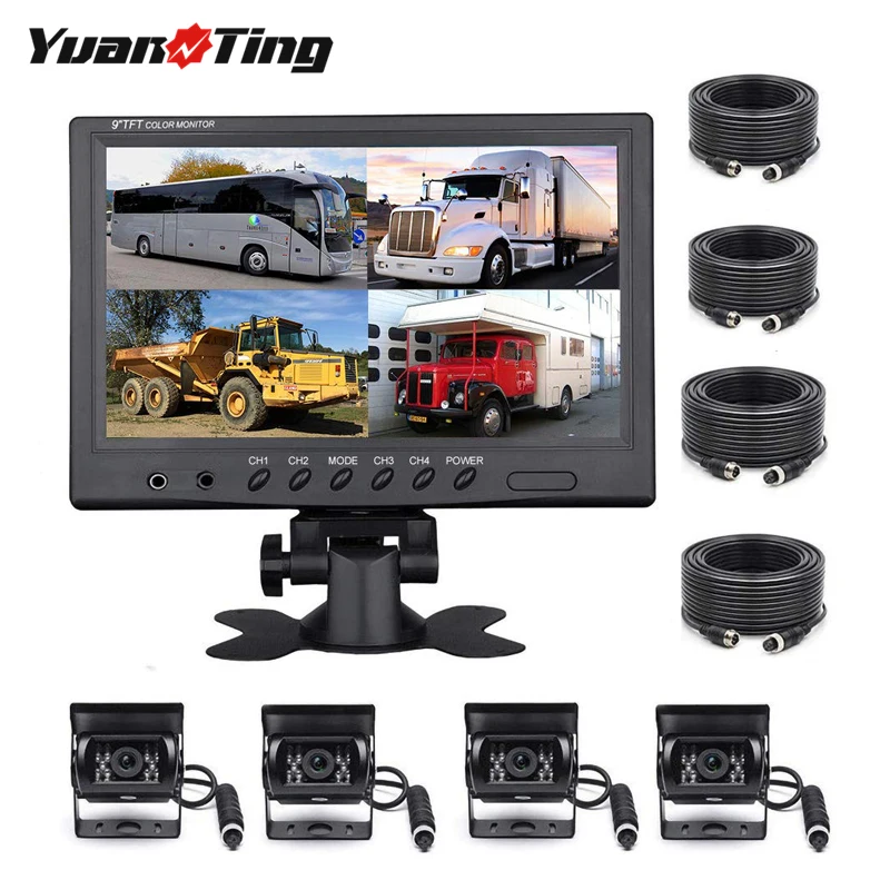 YuanTing 9 дюймов 4 монитор с несколькими изображениями спереди и сзади 18 ИК ночного