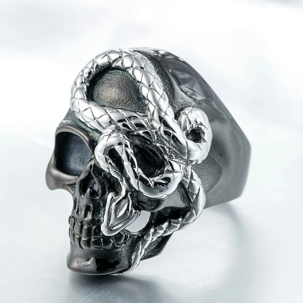 EVBEA Панк Черная голова змеи мужское титановое стальное кольцо морщинки