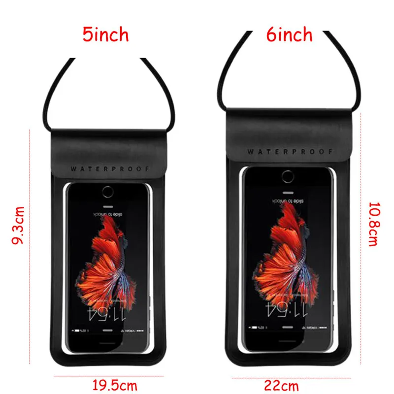 

Universal Waterproof Mobile Phone Cover 5/6 inches Outdoor Sports Swimming Beach Drifting Diving Halter Phone Bag Case 4 Colors
