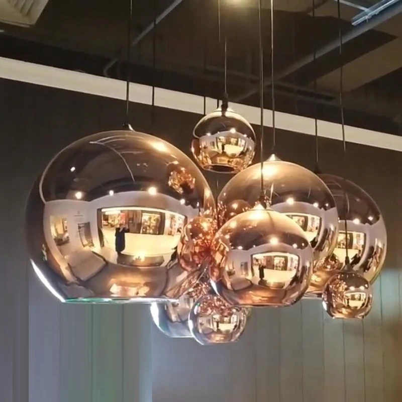 Зеркальный стеклянный шар подвесной светильник из меди золота серебра лофта