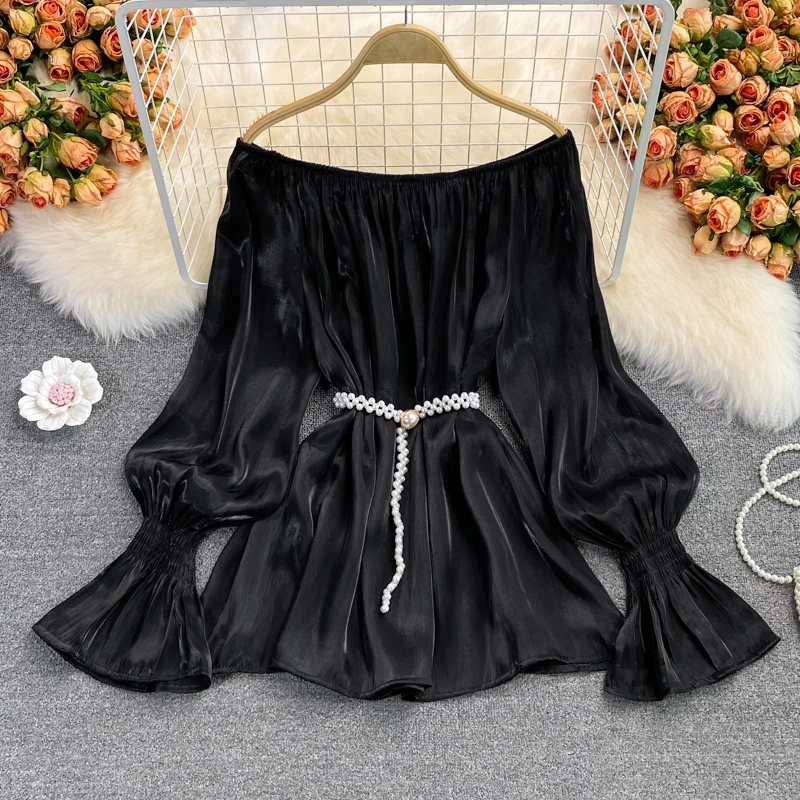 SINGREINY Women Design Korean Blouse Slash Neck Long Sleeve Casual Loose Tops Autumn Chic Sexy Off Shoulder Streetwear Blouses | Женская