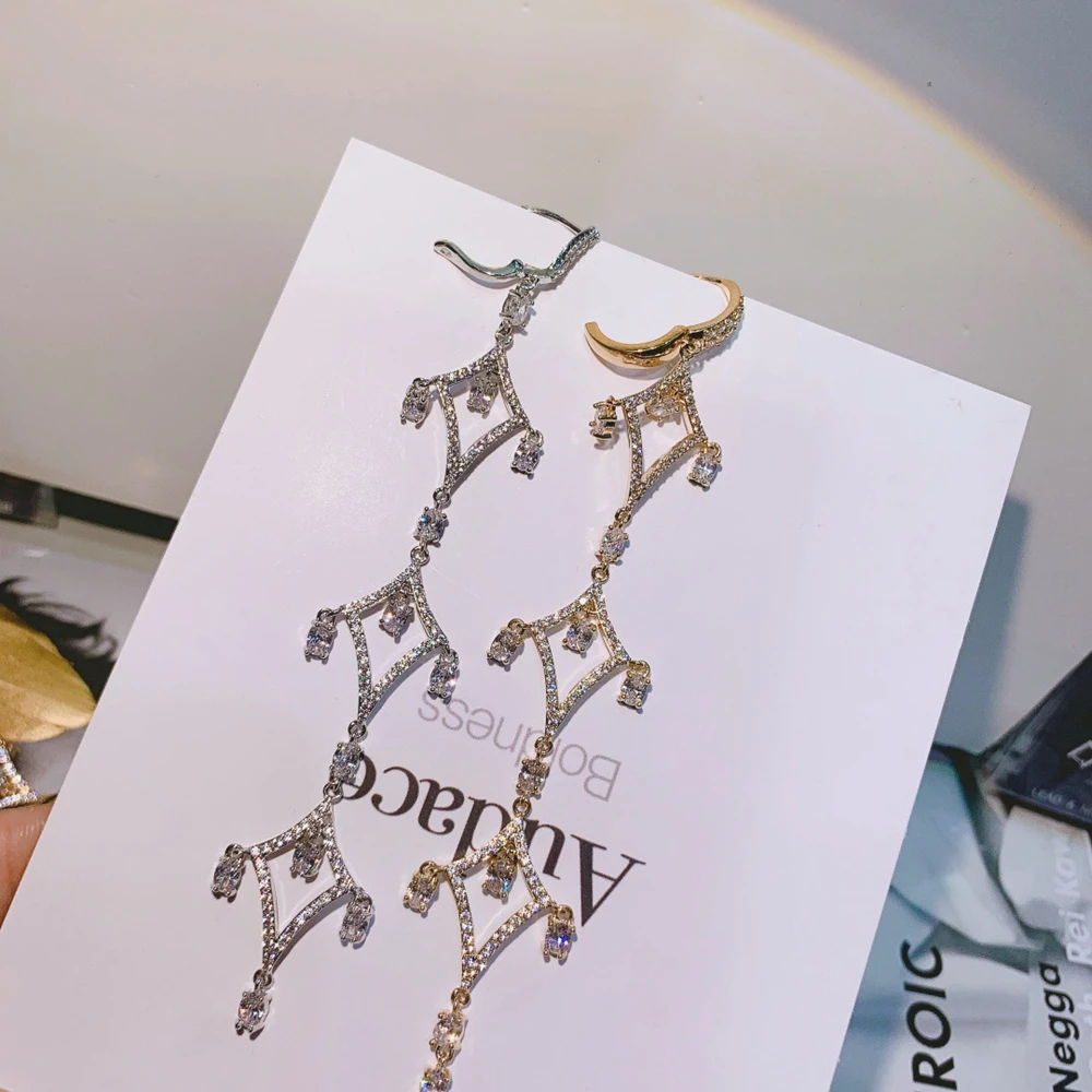 Женские свадебные серьги в виде ракушек с бриллиантами и кисточками S925