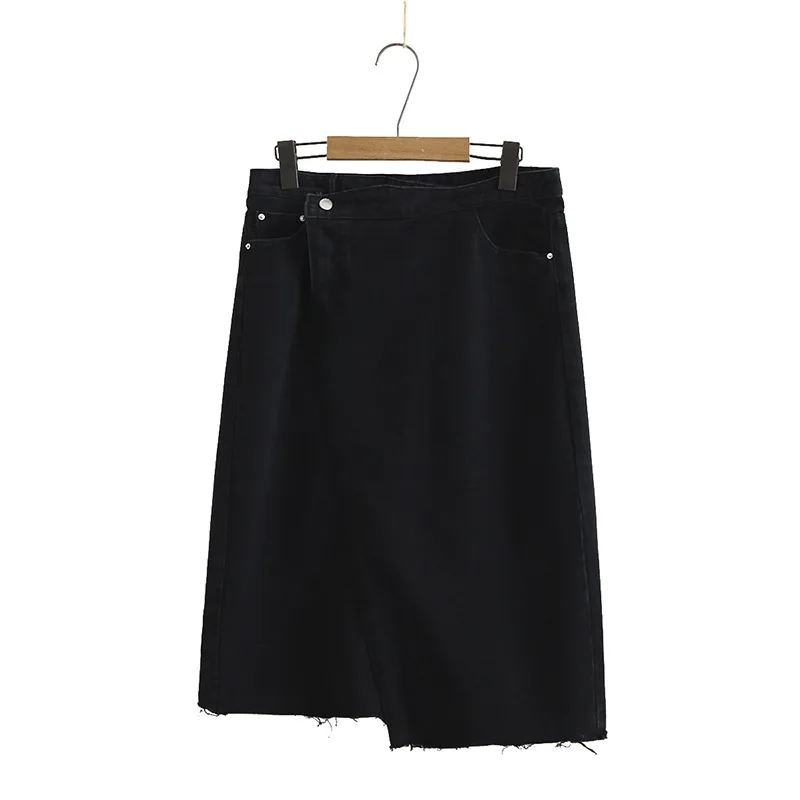

Plus Size Women's Midi Denim Skirts Female Casual Solid Black Long Skirts
