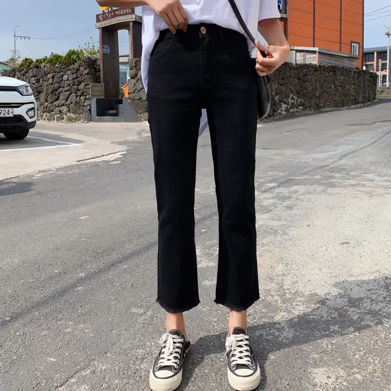 Новые Женские Простые джинсовые брюки с высокой талией длиной до щиколотки