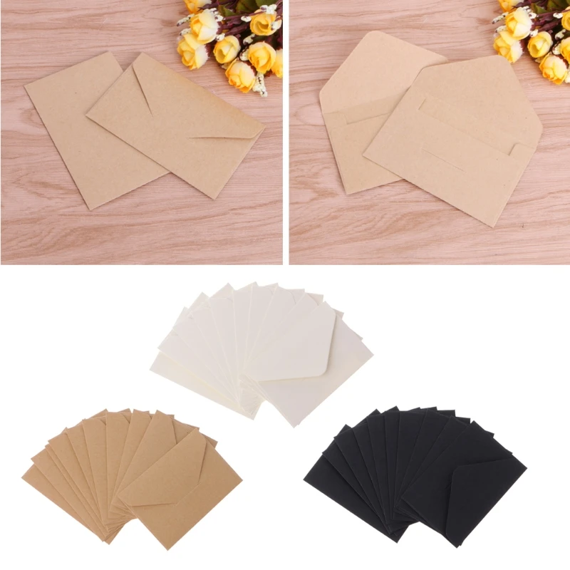 

50Pcs Retro Kraft Paper Envelops Vintage Mail Envelopes for 4x2.67inch Thank You Card Postcard Wedding Invitation Letter