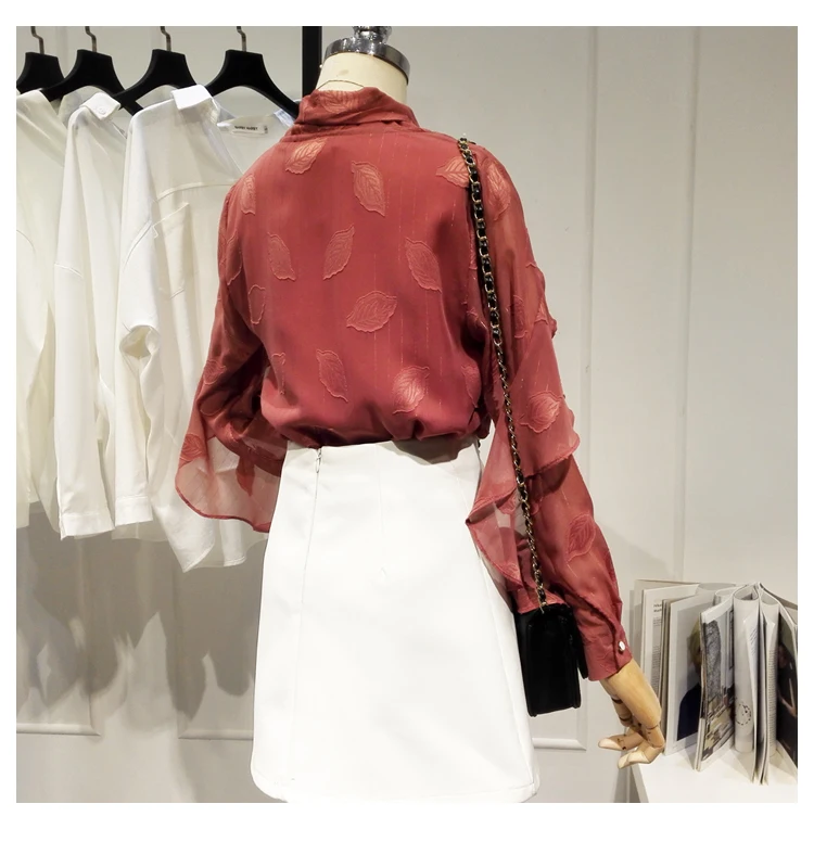 

Blusas Mujer Women's Blouse Lace-up Bow Chiffon Shirt 2021 Spring New Western Style Top Versatile Ruffles Long Sleeve Shirt