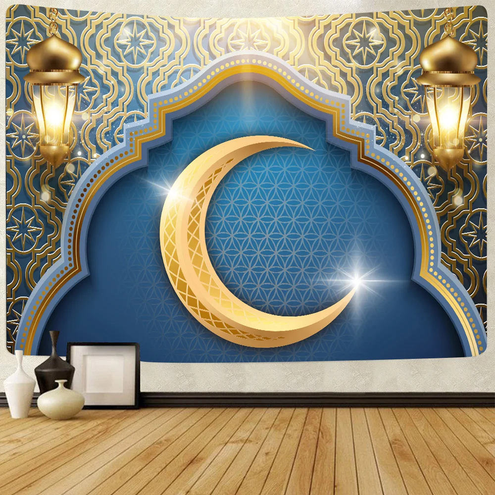

Ramadan Kareem Tapestry Moon Star Eid Mubarak Religion Festival Wall Hanging Tapestries for Living Room Bedroom Decor