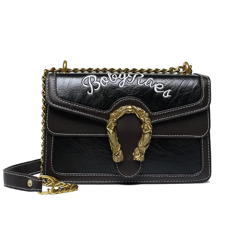 

New retro fashion letter Bacchus chain bag female foreign style texture shoulder slung small square bag