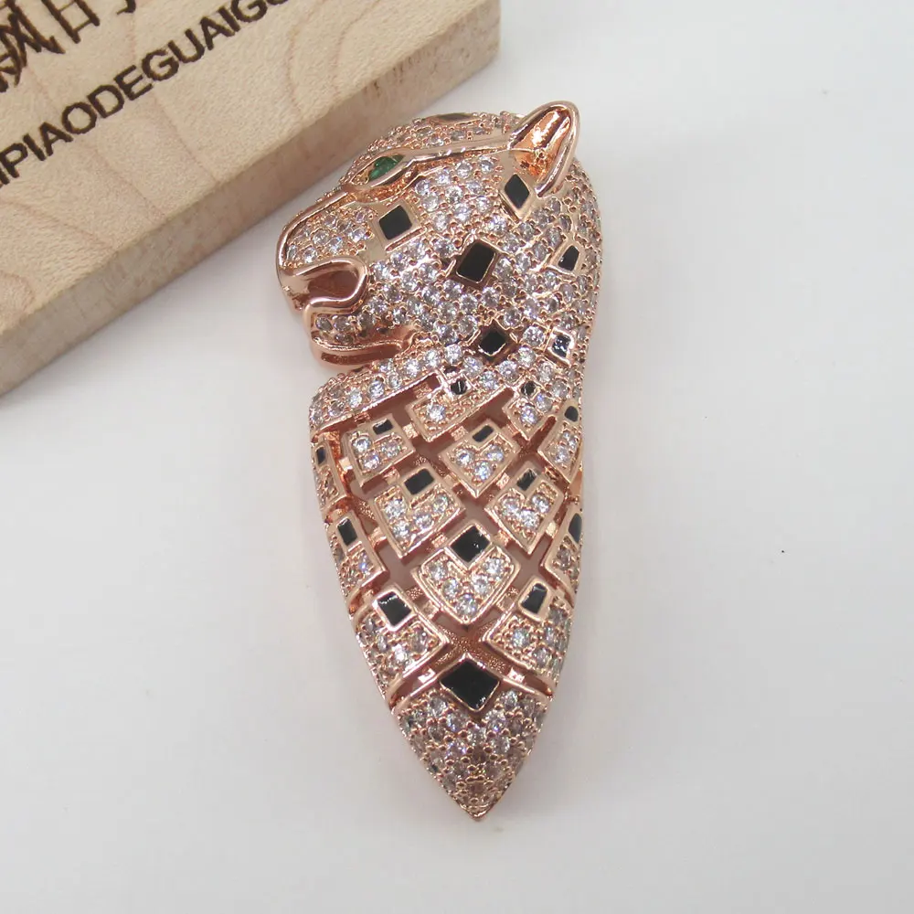 

APDGG 25x53mm Gold plated pendant leopard heads connector Pendant cubic zircon CZ Micro Pave necklace pendant Jewelry DIY