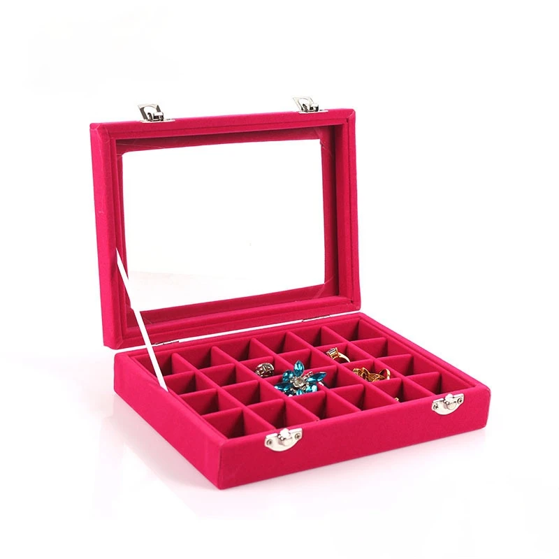 

Velvet Surface 24 Grid Silver Pendant Jewelry Box Jewelry Display Box Earring Box Nail Box