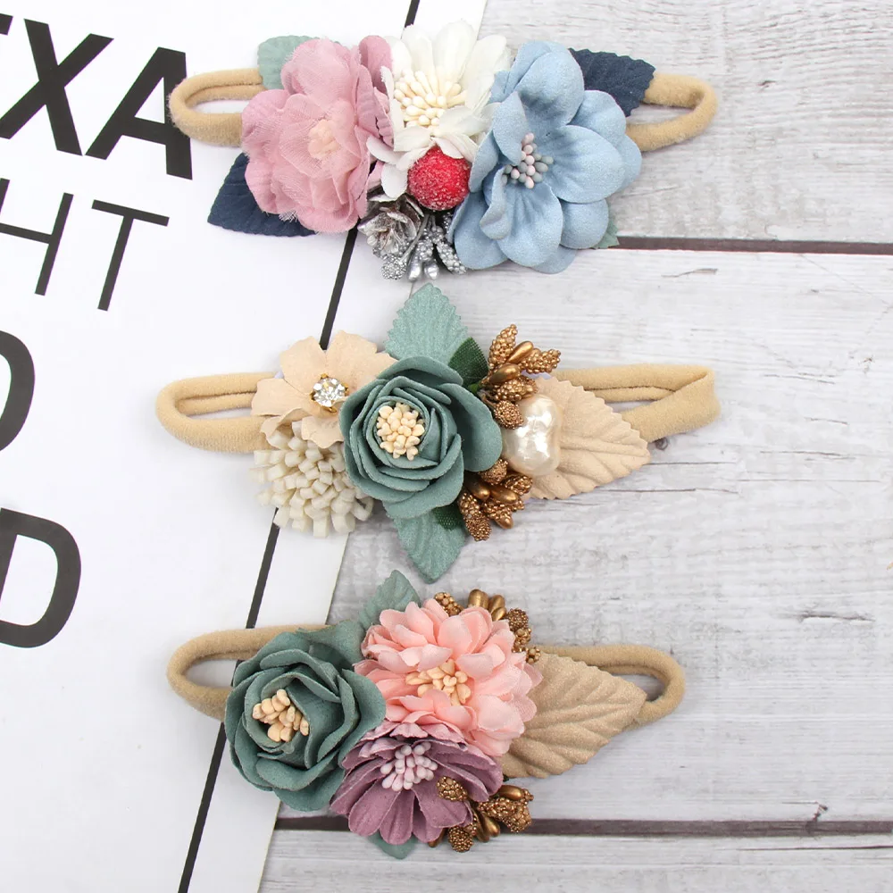 Детский обруч для волос с искусственными цветами нейлоновые обручи девочек