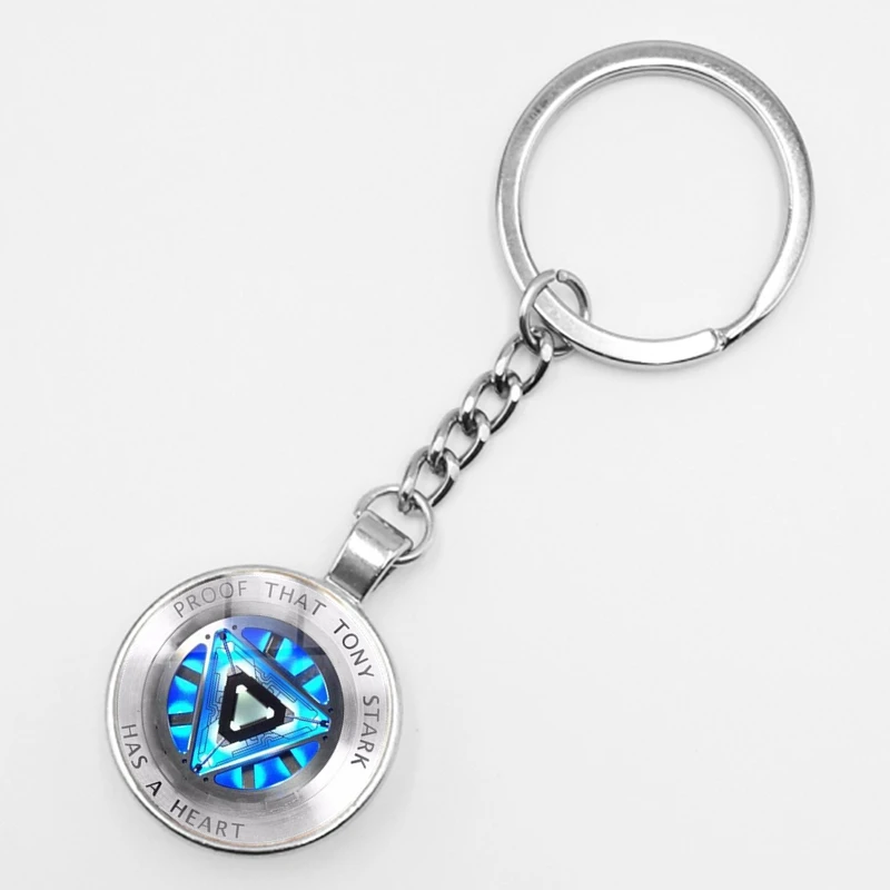 

2020 Movie Surrounding Glass Cabochon Pendant Key Ring Jewelry Marvel Iron Man Tony Stark Arc Reactor Keychain