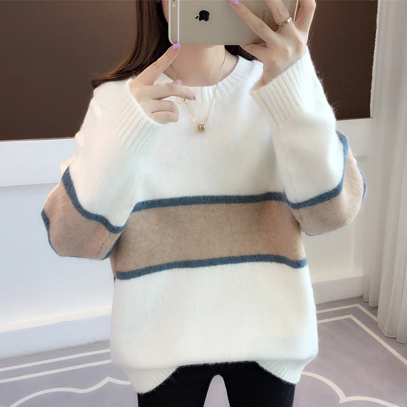 Женский свободный вязаный свитер TIGENA толстый теплый пуловер для женщин на зиму |