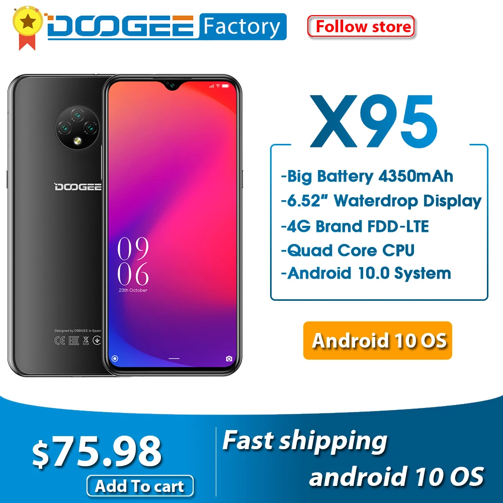 DOOGEE X95 Android 10 4G LTE мобильных телефонов 6 52 "Дисплей смартфон MTK6737 2 гб оперативной