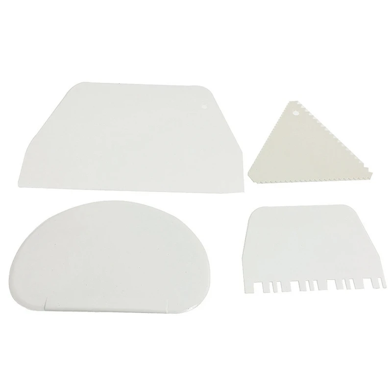 

Cake Edge Side Decorating Tools White Plastic 4 in 1 Scraper Smoother Comb Set