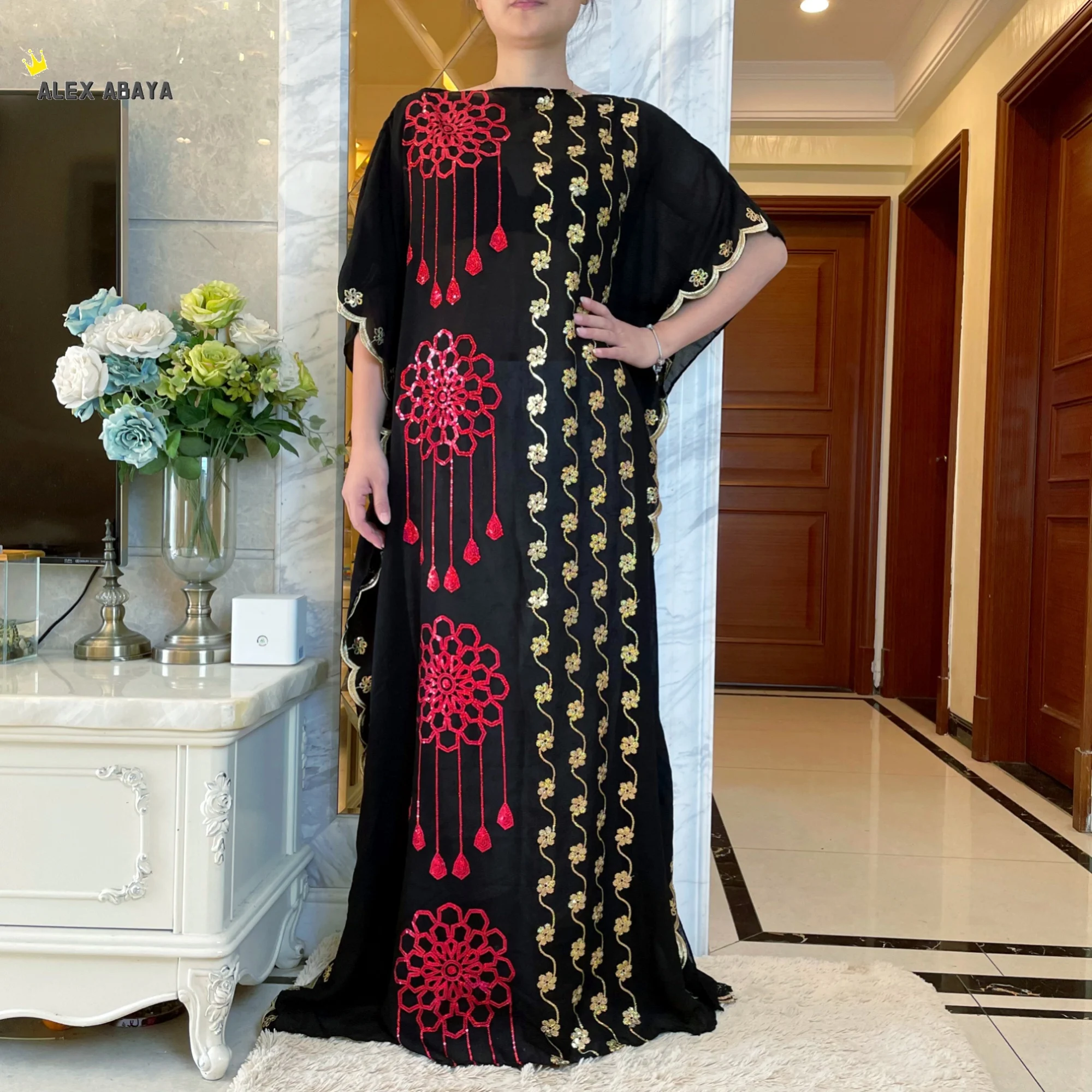 Африканский стиль абайя длинные Дашики блестки вышивка два цвета бонбоу одежда черное платье с шарфом свободное мусульманское платье для ж...