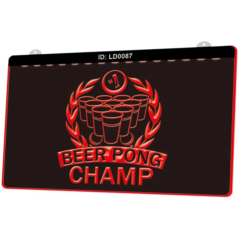 LD0087 Beer pong champ новый 3D гравировальный светодиодный световой знак несколько цветов
