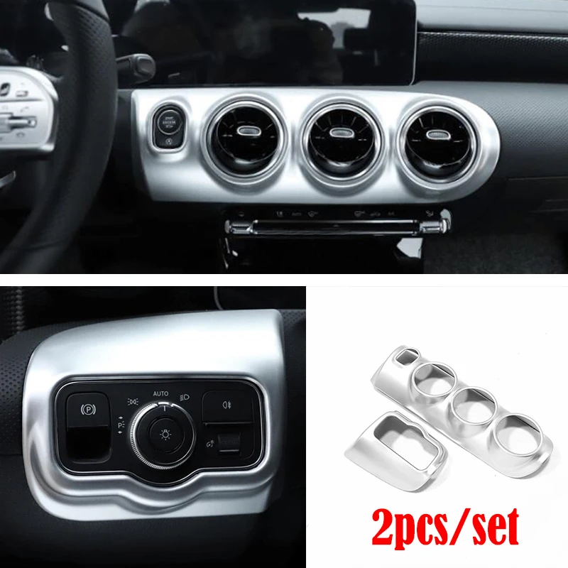 

ABS Matte for Mercedes Benz A Class 2019 Headlamps Switch Central Control Air Condition outlet Vent frame Covers Trim 2 pieces