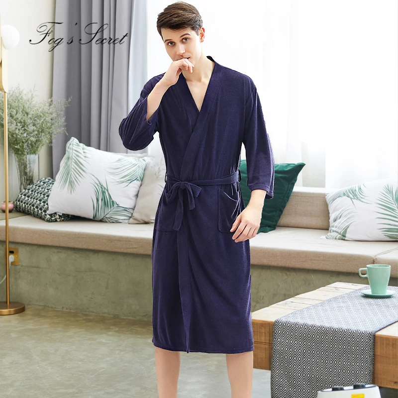 Navy Мужской халат, пара тонких быстросохнущих пижам yukata, домашняя одежда, ночная рубашка, серый, красный, коричневый, roupao feminino - Цвет: Navy
