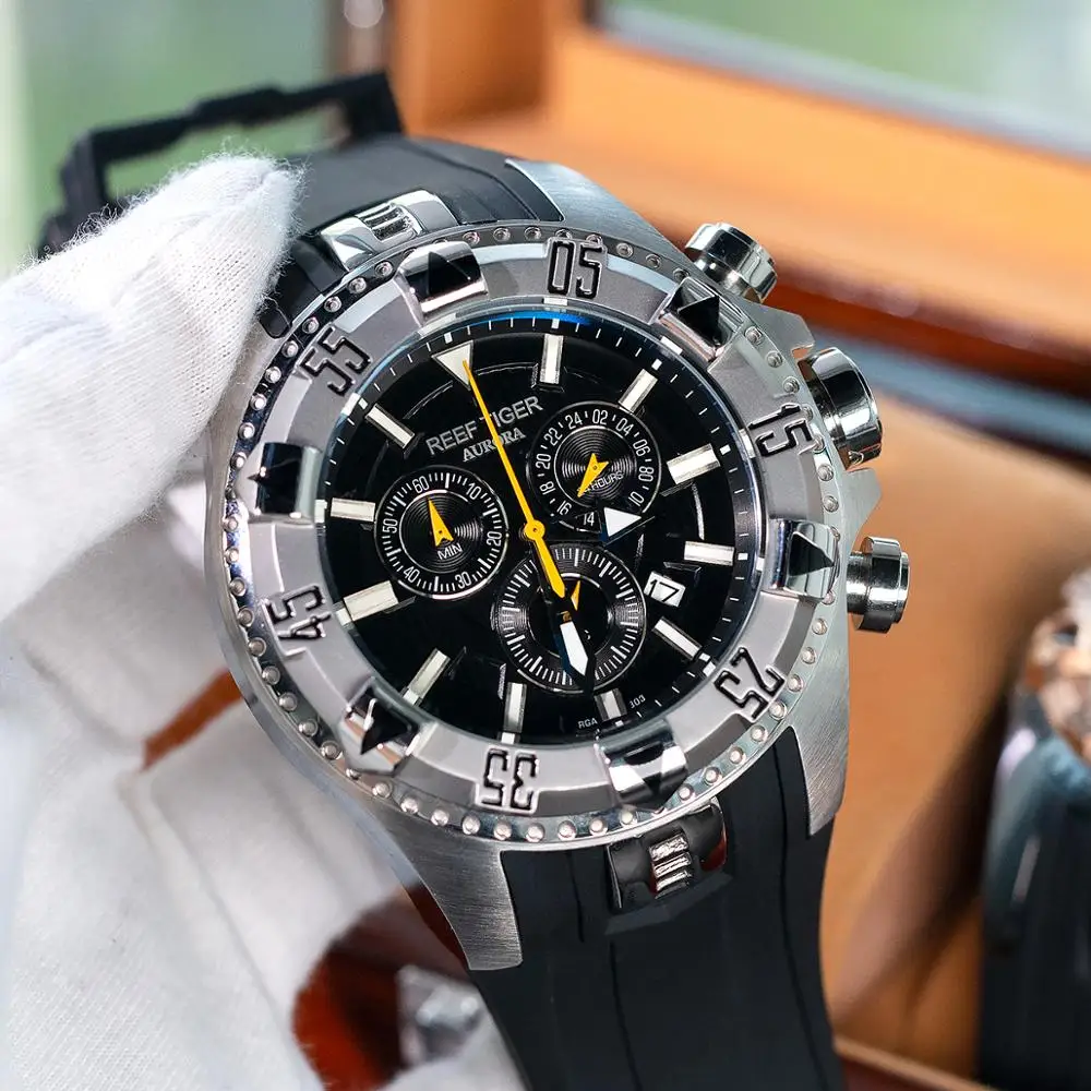 Риф Тигр/RT спортивные мужские часы с хронографом Дата желтого золота каучуковый