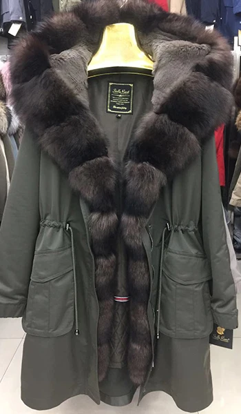 Женские зимние длинные парки куртка Лисий мех енот воротник съемный мех кролика подкладка с капюшоном черный синий зеленый коричневый красный белый 18021 - Цвет: TT1705  M001 7