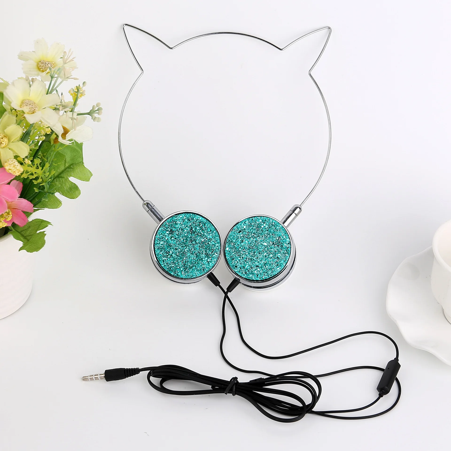 Детские наушники с кошачьими ушками Кристальный провод контроль микрофоном