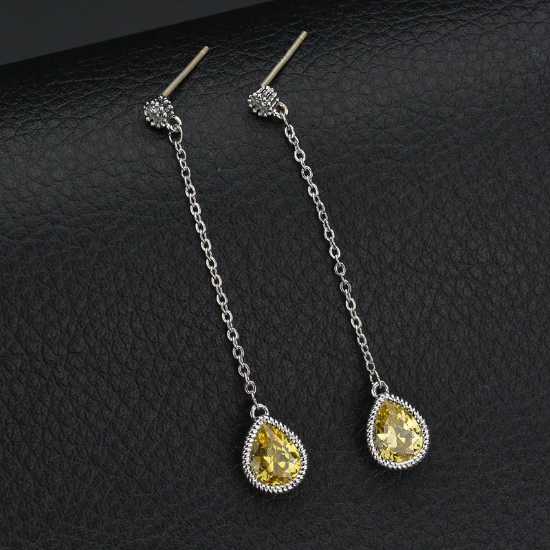 JoyceJelly Trendy 925 Sterling Silver Long Earrings for Women Ruby Yellow Fashion Fine Jewelry Wedding Wholesale | Украшения и