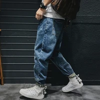 street style fashion men jeans retro blue loose fit spliced designer casual denim harem pants vintage designer wide leg jeans