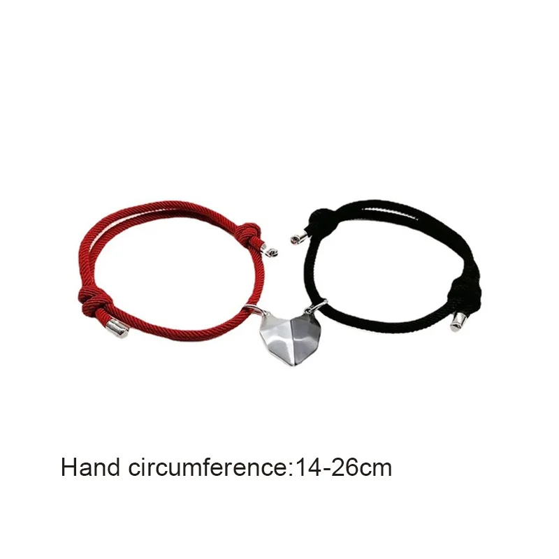 2Pcs Couple Minimalist Heart Lovers Matching Friendship Bracelet Rope Braided Magnetic Distance Bracelet Kit Lover Jewelry images - 6
