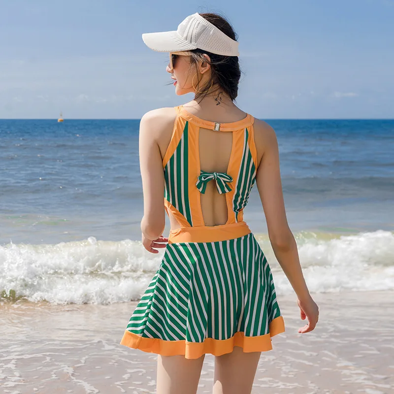 

Swimsuit Woman One Piece Monokini Women's Swimsuits Women Hide Sexy Ins Korea Fairy Fan Polyester Print Trikini Bathing Suit