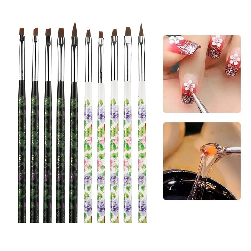 

5Pcs Brush Carving Flat Builder Clean Up Pen UV Gel Extension Nail Art Tips Set