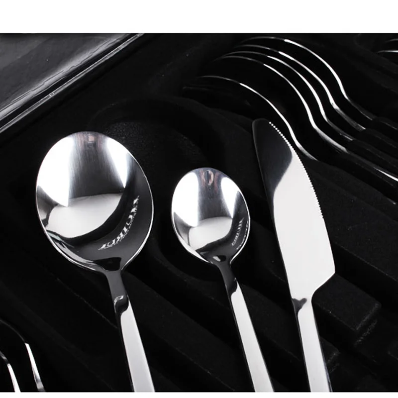 Steel Western Tableware Solid Thick Stainless Steak Fork Set Simple 24-piece Box diner set porcelaine fork spoon knife | Дом и сад