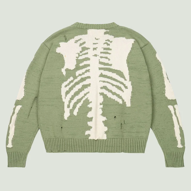 Свитер мужской оверсайз жаккардовый уличная одежда с принтом скелета и костей