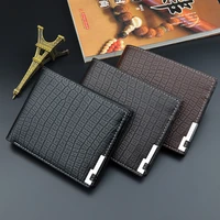 new style wallet mens short card holder crocodile pattern soft wallet male fashion horizontal metal plate coin purses