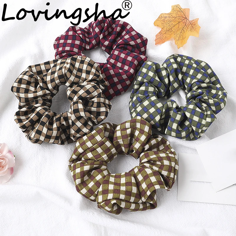 

LOVINGSHA Plaid Hair Accessories For Women Brand Female Hair Tie Lady Scrunchies Girl Ponytail Hair Holder Rope FC139
