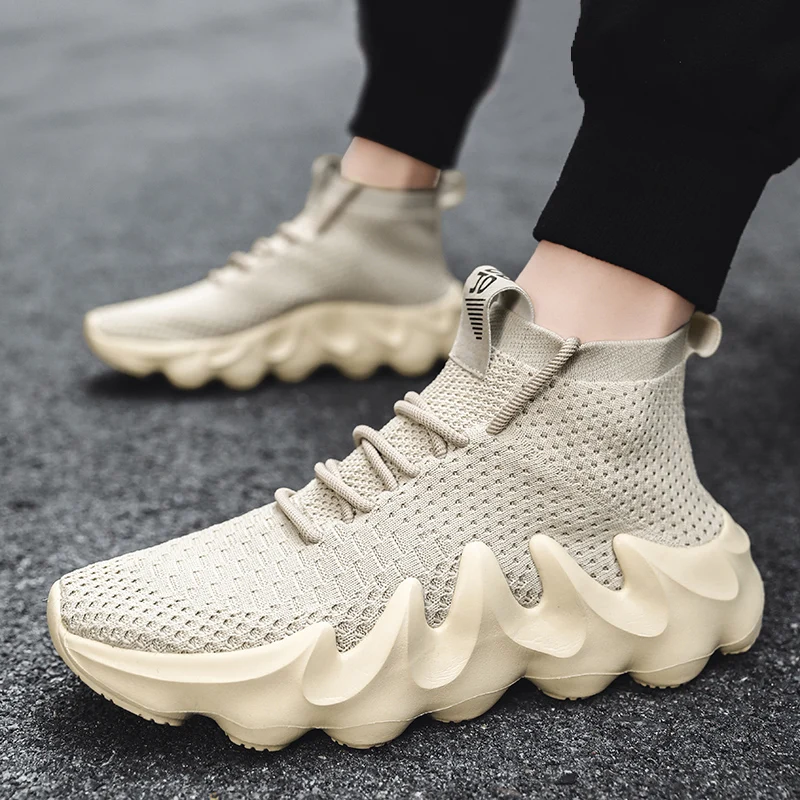 

SHENCE Men Mesh Plus Size Sneakers Elastic Soft Man Walking Shoes Solid Color Thick-soled Summer Male Casual Tennis Sports Shoes