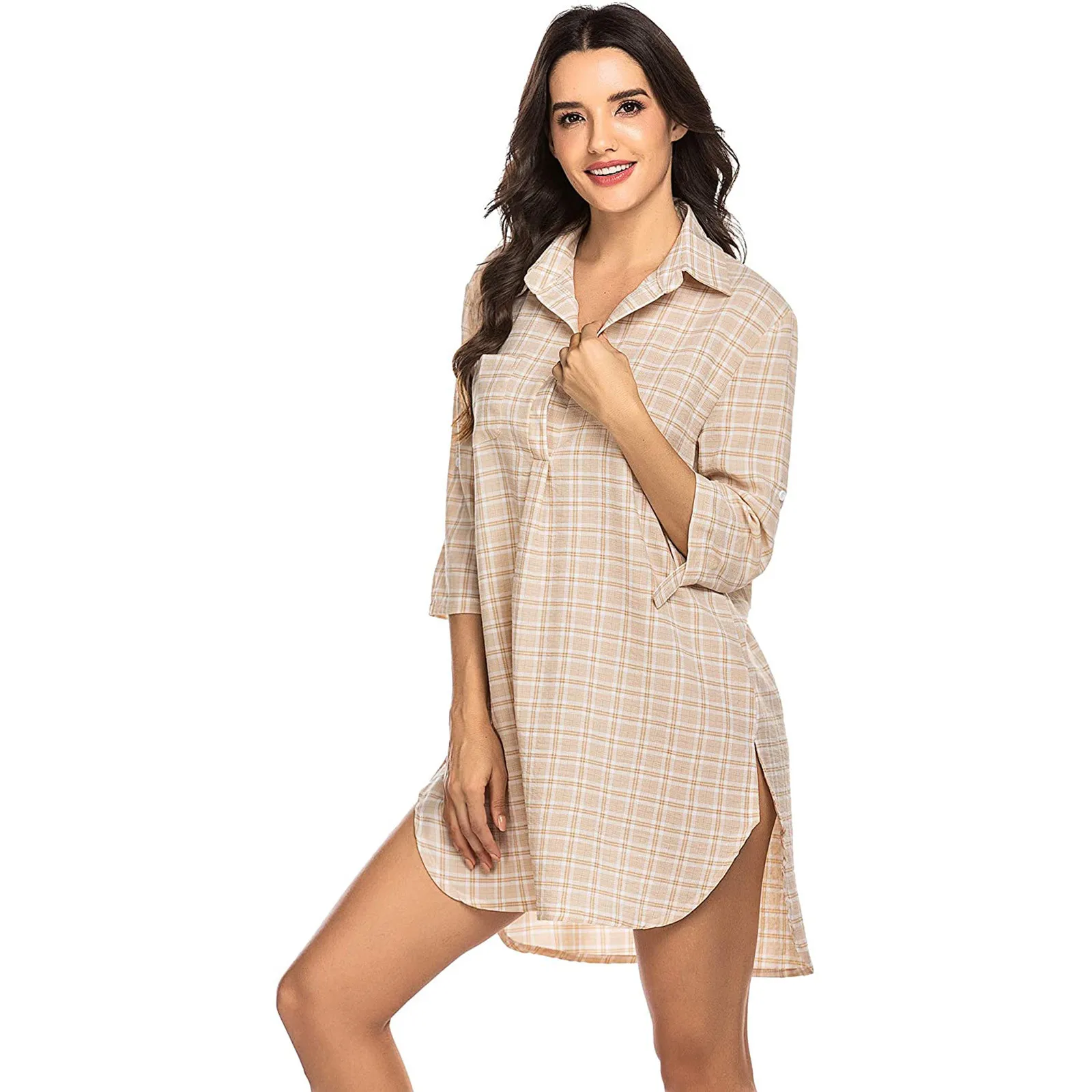 

Платья для женщин, модная Пляжная накидка, клетчатая рубашка с принтом, сексуальное бикини, пляжная одежда, купальный костюм, Пляжное Платье...