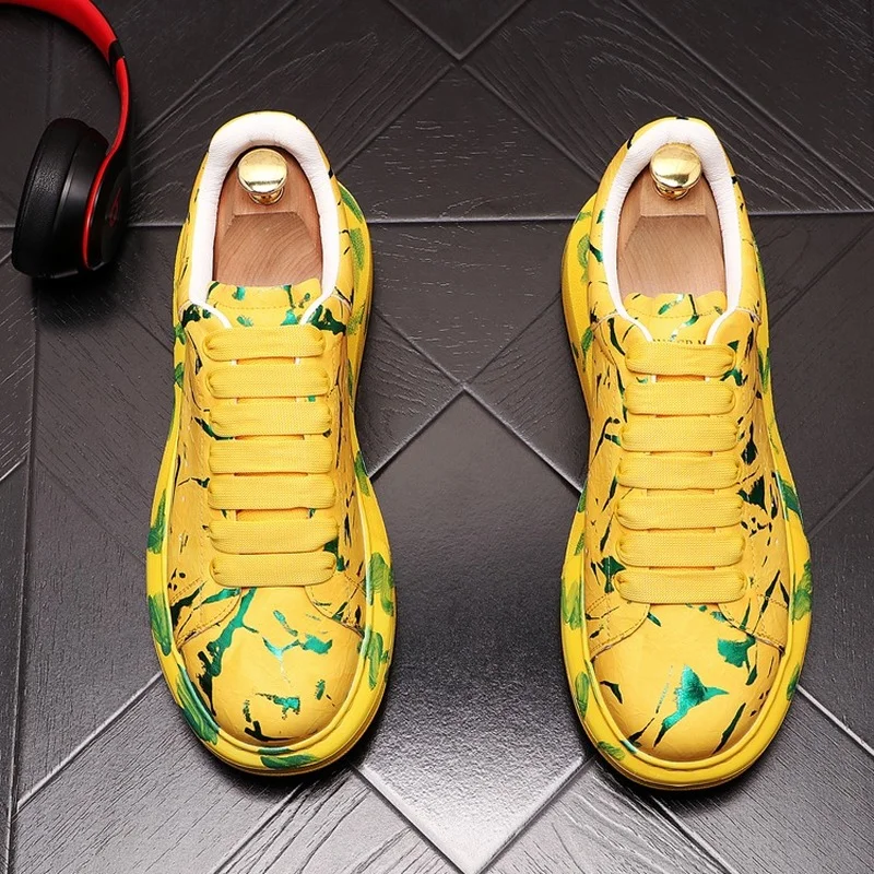 

European Hip Hop Designer Graffiti Men's Casual Shoes Luxury Punk Sneakers Thick Bottom Platform Loafers Zapatillas Hombre