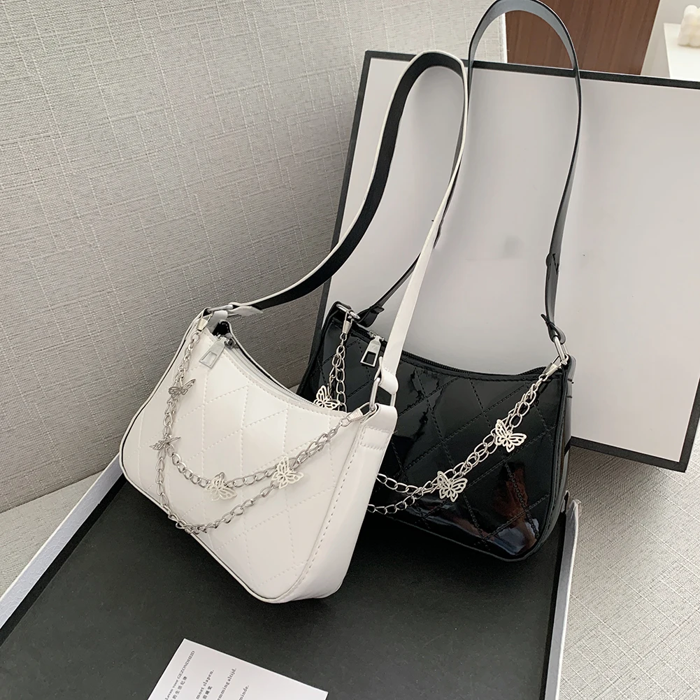 

Fashion Women Butterfly Chain PU Leather Underarm Shoulder Bag Casual Ladies Solid Color Small Handbags Purse