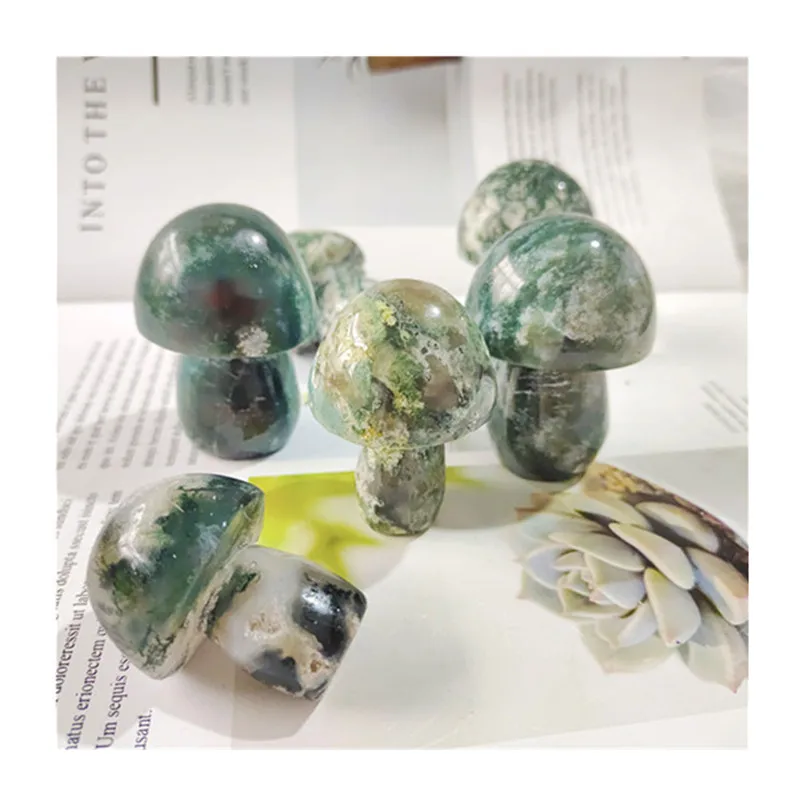 

Natural Carved Moss Agate Mushroom Crystal Healing Gemstone For Sale