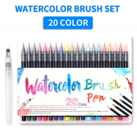 20 colors water color paint brush set nylon hair soft tip pointed brush with 1piece water brush calligraphy pen markers pen