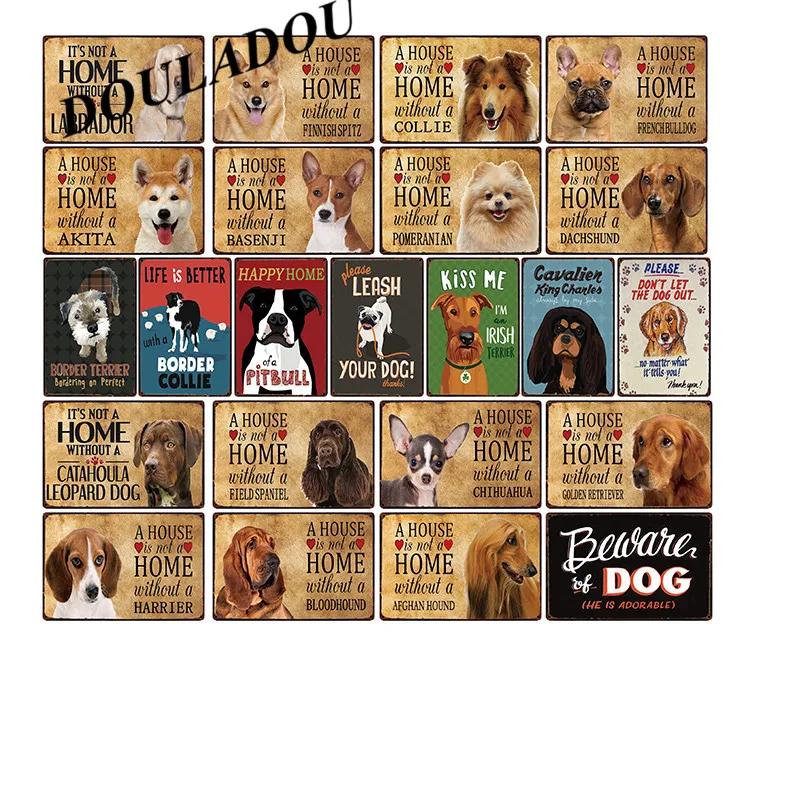 [Douladou] животных собака доска для бар Pet Shop Винтаж жестяная вывеска собак и кошек