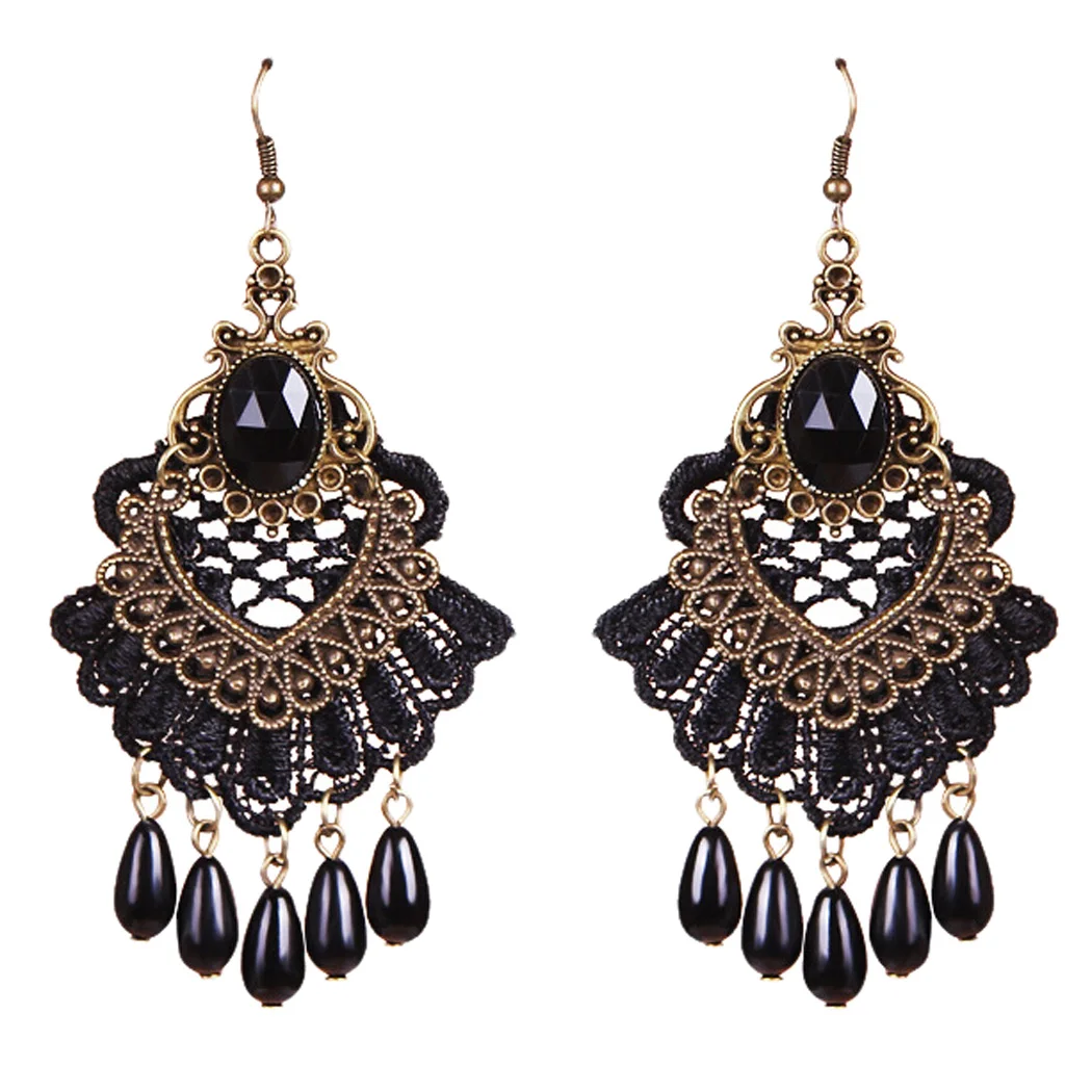 Винтажные черные кружевные висячие серьги на Хэллоуин для женщин ажурные