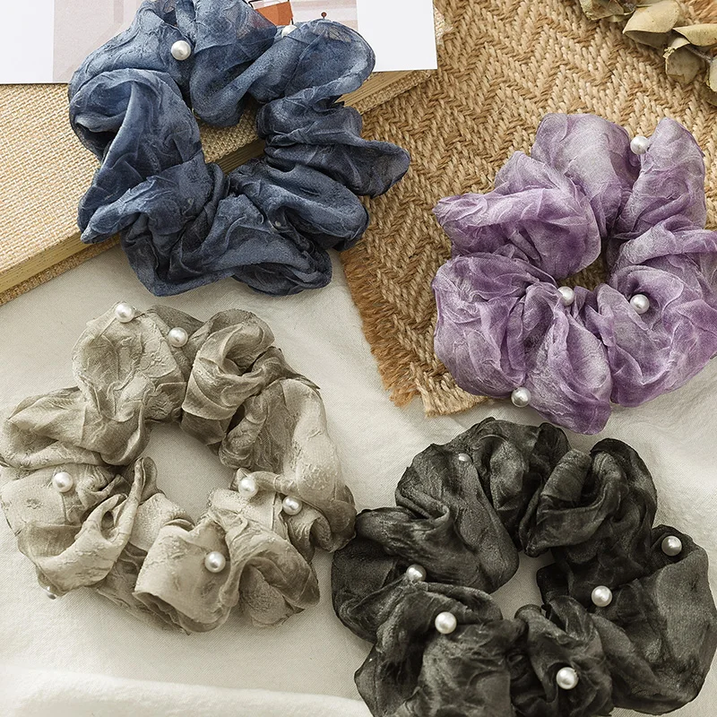 Женские резинки для волос с жемчугом эластичные ленты из органзы аксессуары