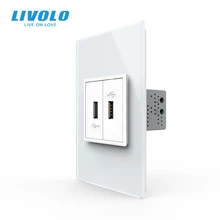 Livolo C9 US Standard 45mm Luxurious Telephone Com TV  SATV aiduo socket, white Pearl Crystal Glass panel, socket plugs