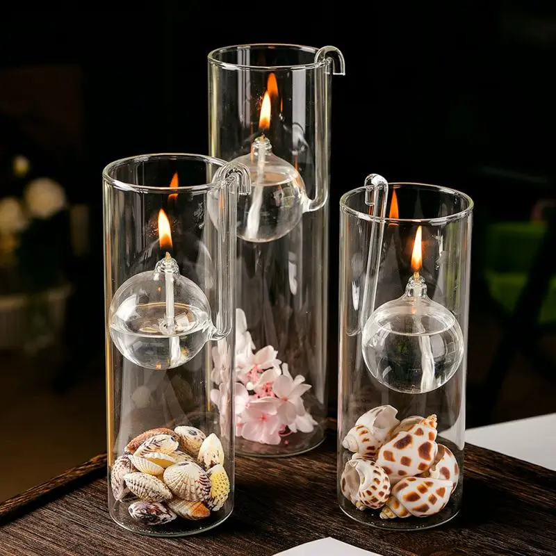 Cylindrical Clear Glass Tea Light Holder Pillar Oil Lamp Holders For Wedding Home Party Decoration